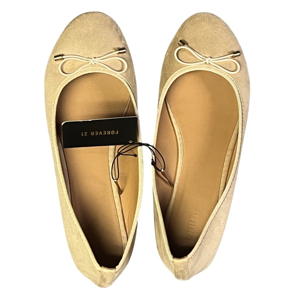 Forever 21 Taupe Faux Suede Bow Ballet Flats Size 9 Round Toe Slip On Shoes New